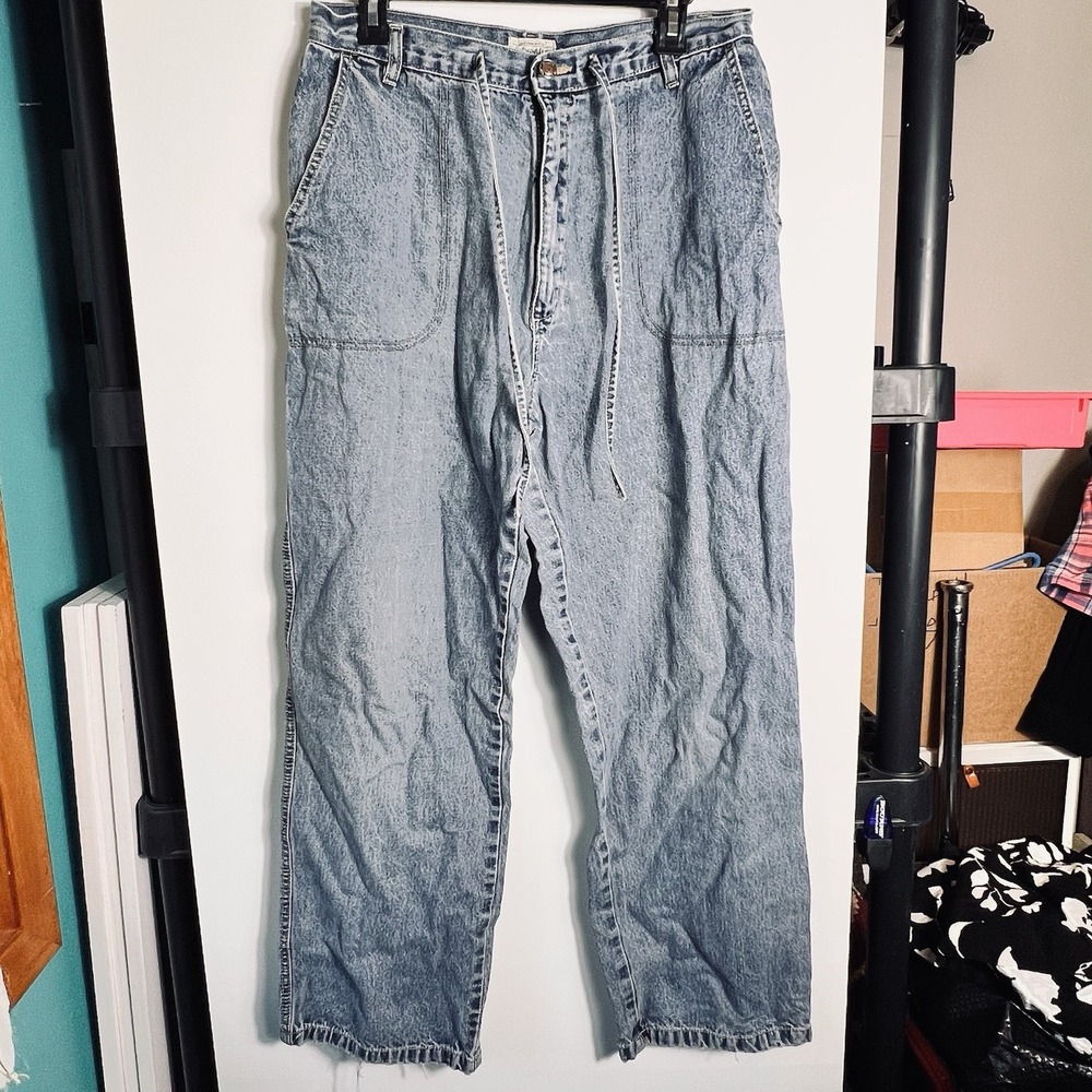 Vtg St. John's Bay Jeans Womens 14 Blue Utility Wide Leg Drawstring Y2K Denim